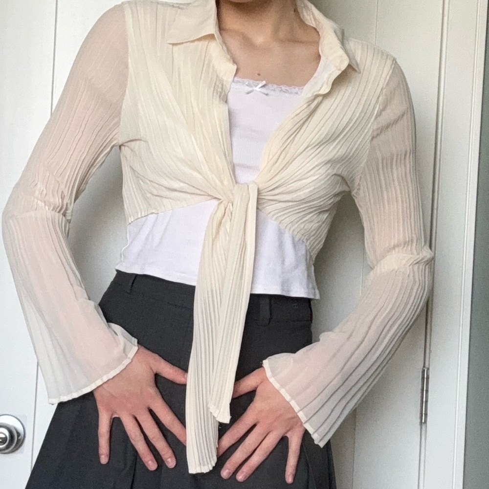Urban Outfitters Cream Tie-Front Sheer Blouse